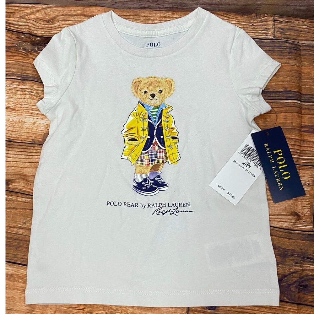 NEW POLO RALPH LAUREN Girls Polo Bear T-Shirt — 2T White Short Sleeve
